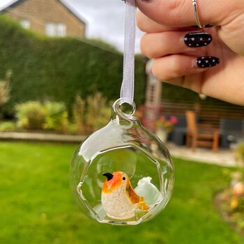 Handmade Open Glass Bauble With Robin, 3 of 4