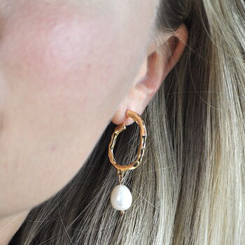Hoop Pearl Earrings Gold Plated, 2 of 4