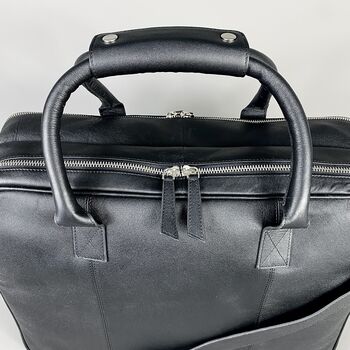 Black Leather Laptop Carry All Bag, 7 of 9