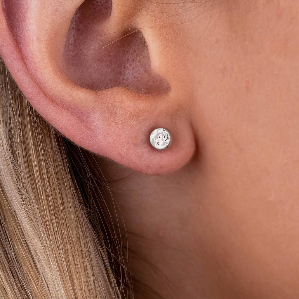 Tiny Hammered Disc Stud Earrings In Sterling Silver, 1 of 11