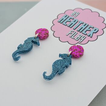 Blue And Pink Seahorse Earrings, 3 of 4