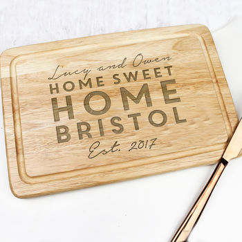 Personalised First Home Chopping Board Gift For Couple, 6 of 7