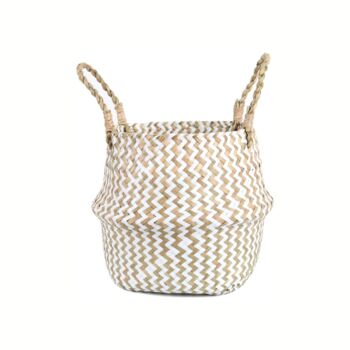 White Small Laundry Basket Wicker Woven, 2 of 8
