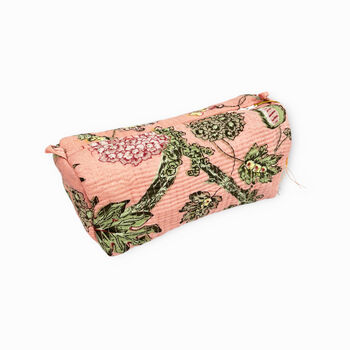 Bird And Floral Cotton Washbag With Waterproof Lining Peach, 2 of 5
