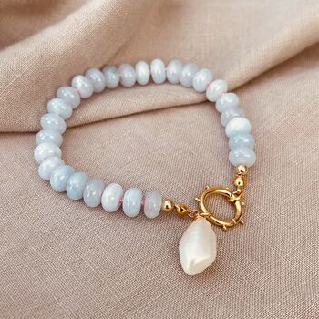 Blue Chalcedony Gemstone And Pearl Bracelet, 6 of 6