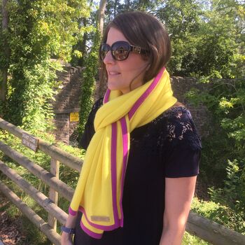 Yellow Purple Accent 100% Cashmere Travel Wrap Shawl Gift Boxed, 5 of 10