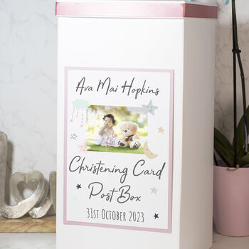 Moon And Stars Photo Christening Baptism Card Post Box, 2 of 2