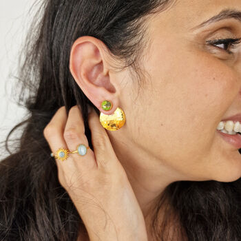 Peridot August Birthstone Stud Gold Plated Earrings, 7 of 7