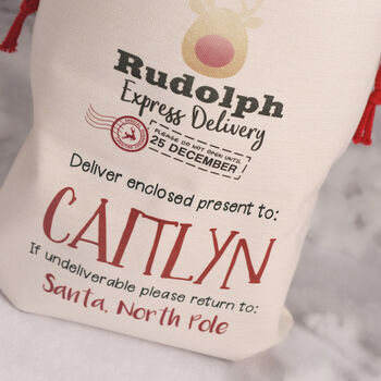 Personalised Reindeer Express Christmas Gift Sack, 2 of 2