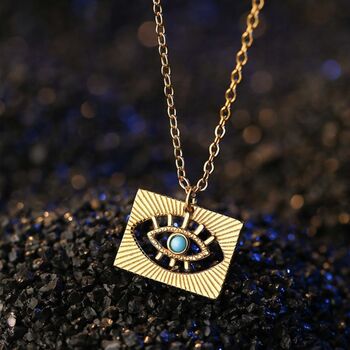 Gold Plated Evil Eye Rectangular Pendant Necklace, 2 of 3