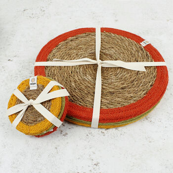 Respiin Set Of Six Seagrass And Jute Coasters Brights, 10 of 11