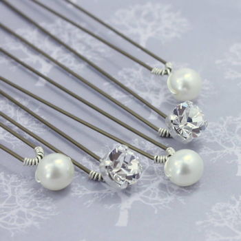 Set Of Five Pearl And Diamante Wedding Hairpins, 4 of 7