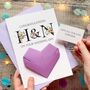 Personalised Wedding Day Card, Origami Heart Hidden Message, Floral Initials, Congratulations Card, thumbnail 1 of 10