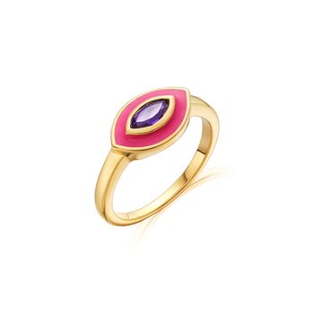 Evil Eye Pink Enamel And Gemstone Ring, 2 of 7