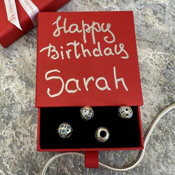 March Birthstone Charm Personalised Silver Bracelet, 8 of 9