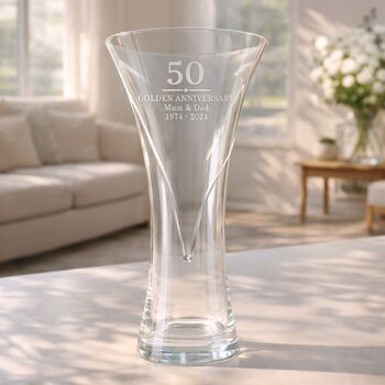 Wedding Anniversary Gift Engraved Crystal Glass Vase, 3 of 10