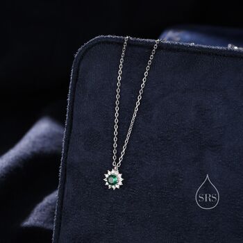 Emerald Green Cz Halo Flower Pendant Necklace, 6 of 12