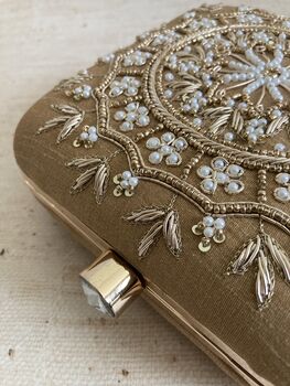 Gold Raw Silk Mandala Design Square Clutch Bag, 3 of 9