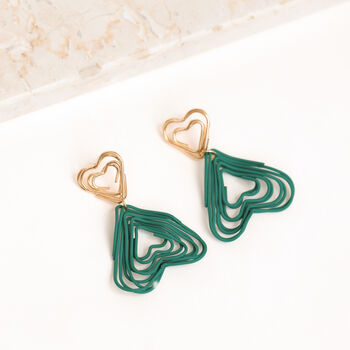 Green Double Heart Wire Coil Drop Earrings, 3 of 3