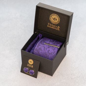 Cadbury Purple Wedding Tie Set And Socks Groomsmen Gift, 2 of 7