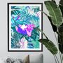 Pink Sloth In The Neon Jungle Tropical Wall Art Print, thumbnail 1 of 4
