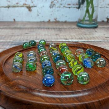 Wooden Retro Birthday Gift; Wooden Glass Small Marble Solitaire Board Games, 3 of 6