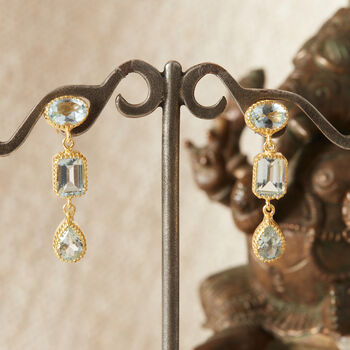 Blue Topaz 18 K Gold And Silver Drop Earrings, 5 of 12