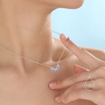 Aquamarine Blue Cz Triple Star Pendant Necklace, 4 of 11