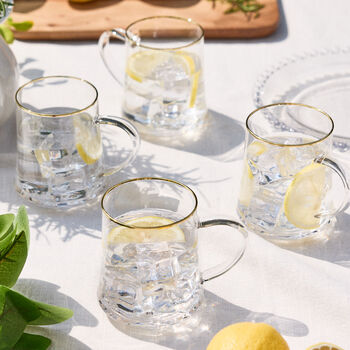 Set Of Four Gold Rimmed Clear Glass Mug, 2 of 5