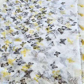 Yellow Butterflies And Dragonflies Tassel Scarf, 2 of 6