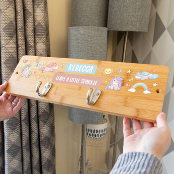 Personalised Unicorn Wall Mounted Coat Hooks For Children's Bedroom, 2 of 4