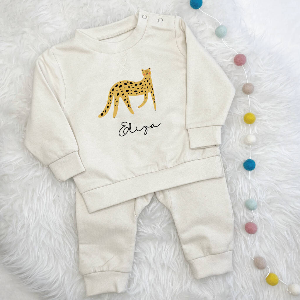 Leopard Personalised Baby Jogger And Sweatshirt Set, 1 of 4
