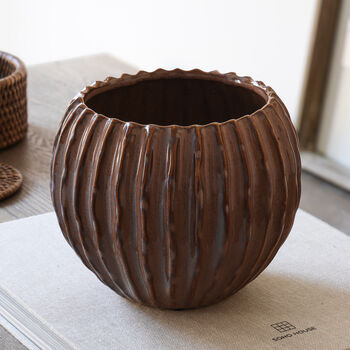 Rust Red Ribbed Ceramic Vase, 2 of 4