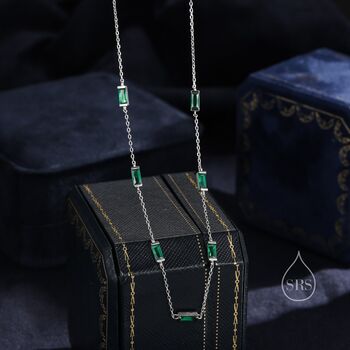 Emerald Green Baguette Cz Satellite Necklace, 2 of 11