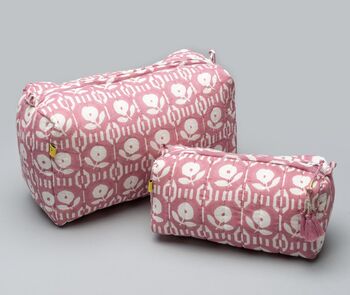 Arpora Floral Pattern Pink Hand Print Quilt Washbag, 6 of 6