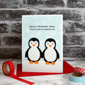 'Penguins' Personalised Couples Christmas Card, 3 of 3