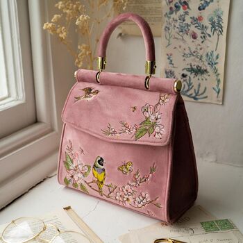 Morning Song Bird Embroidered Mini Pink Tote, 9 of 10