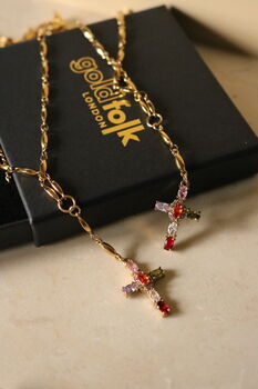 18 K Gold Colourful Cross Gemstone Rosary Necklace, 8 of 8