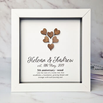 Personalised 5th Anniversary Gift Framed Wooden Heart, 3 of 9