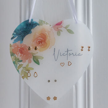 Peach And Navy Roses Floral Earring Hanging Storage, 2 of 7