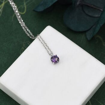 Sterling Silver Amethyst Purple Cz Pendant Necklace, 5 of 11