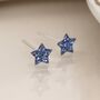 Tiny Sterling Silver Twinkling Blue Star Stud Earrings, thumbnail 7 of 9