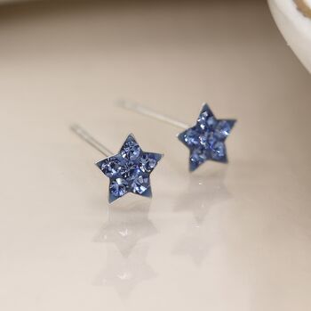 Tiny Sterling Silver Twinkling Blue Star Stud Earrings, 7 of 9