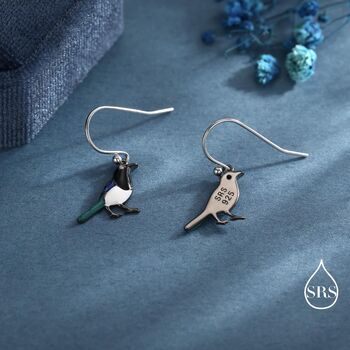Sterling Silver Magpie Drop Hook Earrings, 5 of 10