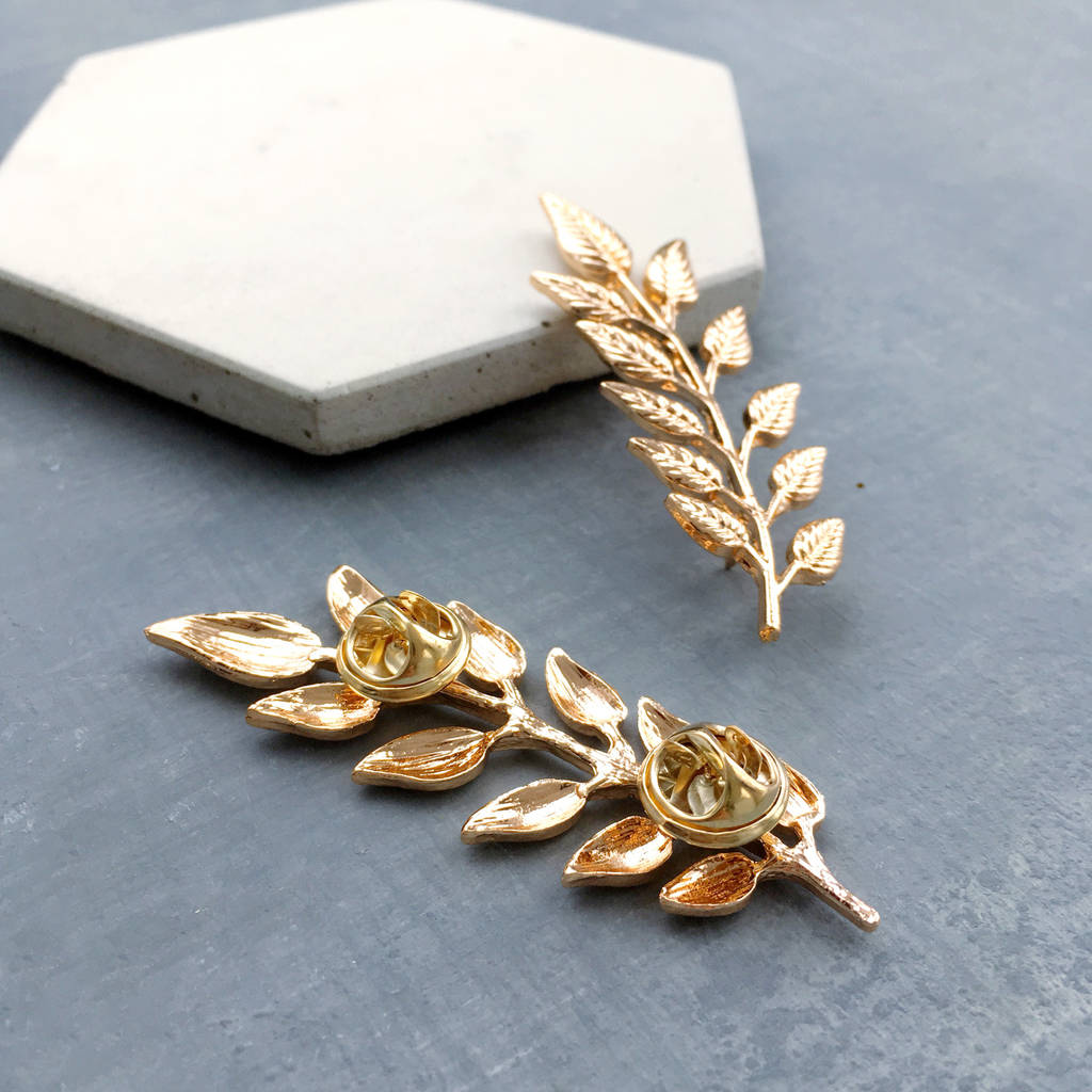 pair of gold leaf lapel brooches by eclectic eccentricity ...