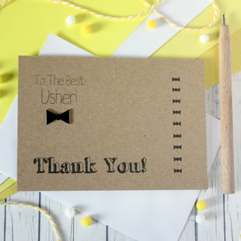 Personalised 'Thank You' Usher Bow Tie Wedding Day Card, 2 of 6