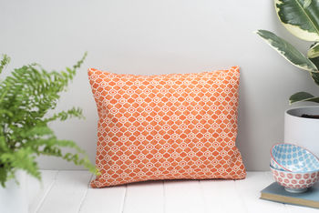 Alta Feather Cushion, Geometric Bright Orange Design, 2 of 2