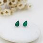 Sterling Silver Tiny Genuine Green Onyx Droplet Stud Earrings, thumbnail 5 of 11