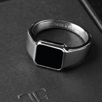 Men's Stainless Steel And Black Onyx Signet Ring, Bold, Modern Statement Jewellery For Him, 4 of 12