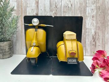 Yellow Scooter Bookends Metal Shelf Decor Moped Gift, 6 of 8